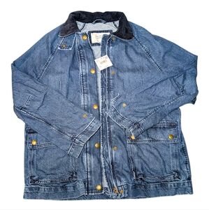 American Eagle Outfitters Blue Denim Jacket with Black Collar